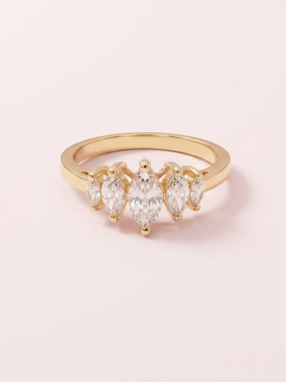 Vintage Gold Marquise Five-Stone Ring Crystals Stones Size 6